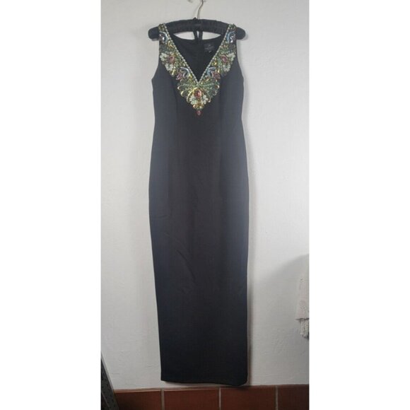 Adrianna Papell Women’s Size 6 Black Beaded Column Gown Evening Maxi Dress - Picture 1 of 7